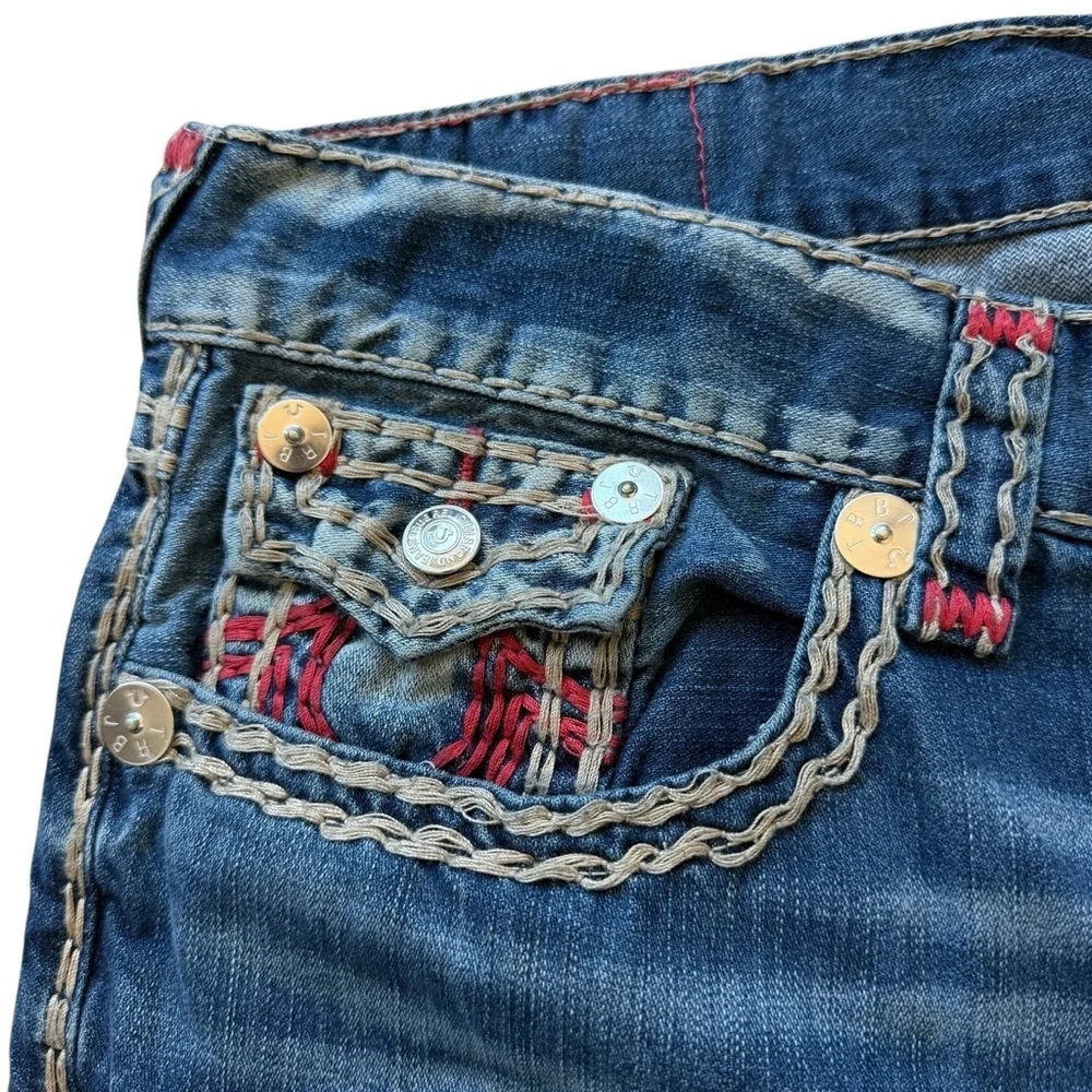 RARE VTG Y2K True Religion Mens Dark Desire Red Tan Rope Stitch Jeans 40x32